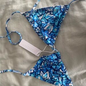 Blue Floral Bikini Top
